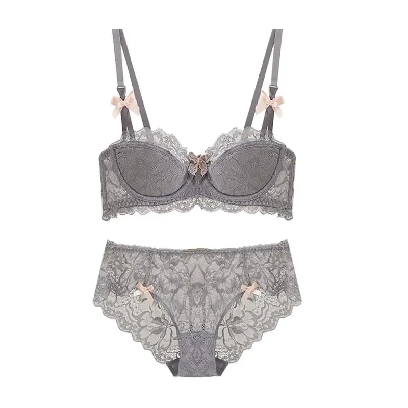Modest French Pure Desire Bralette AB Cup fulddækkende blonde-bh & sæt lille buste push-up trådløs til buttet pigesløjfe Plus Size