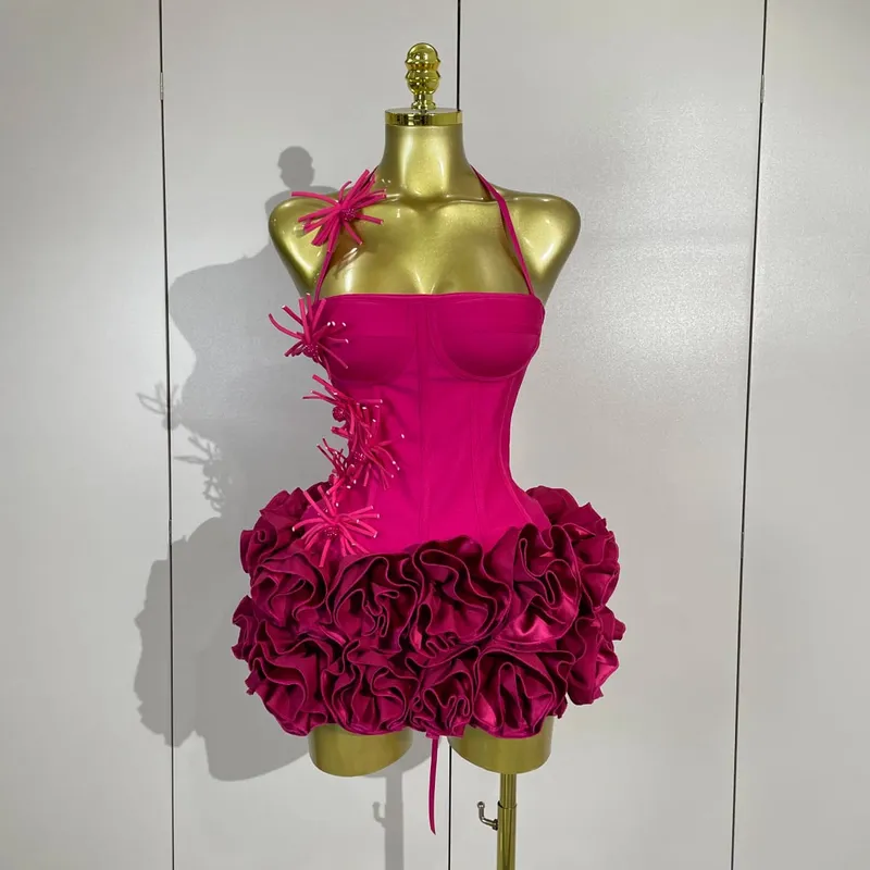 Sexy Halter Prom Gown Celebrity Club Two Piece Set Cocktail Elegant Women Fashion Luxury Birthday Party Red Black Bandage Outfit