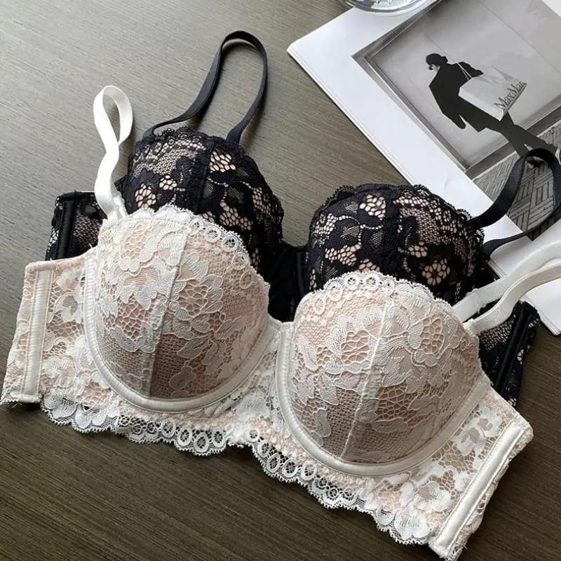 1/2 Cup Lace Bra Women Sexy Floral Underwire Underwear Ladies Push Up Brief Sets Comfortable Bra Half Cup Brassiere Lingerie