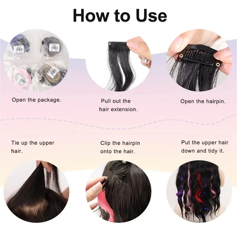 2pcs Clip-On Curly Wavy Hair Extensions Colorful Synthetic Fiber Hair Pieces For Y2K Party Women Hair Accessories