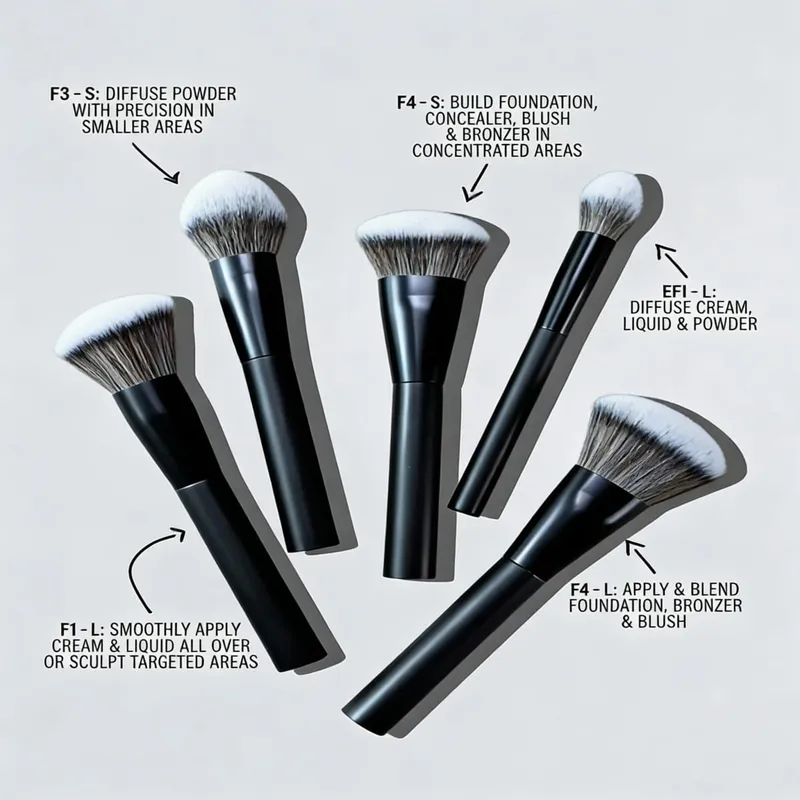 5-piece facial makeup brush set: foundation brush powder brush blush brush concealer brush contour brush blending brush. High-end makeup brushes with oil-coated handles for a comfortable feel. Professional-grade makeup tools with dense soft