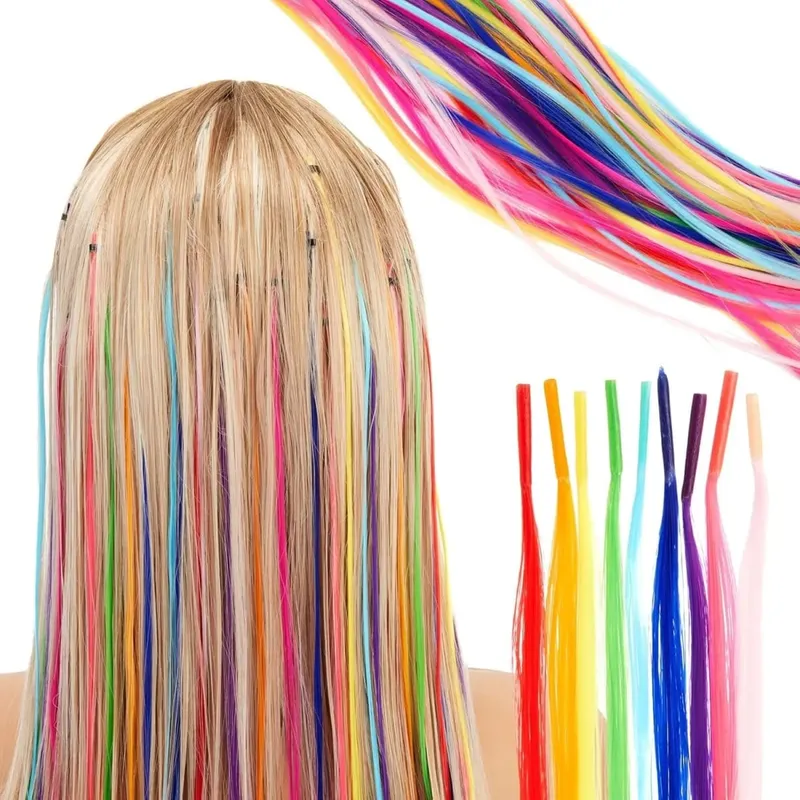 50 Pcs Hair Feathers with Hair Extension Tools Long Straight Synthetic Hair Feather Extensions Kit with Beads for Women Girls