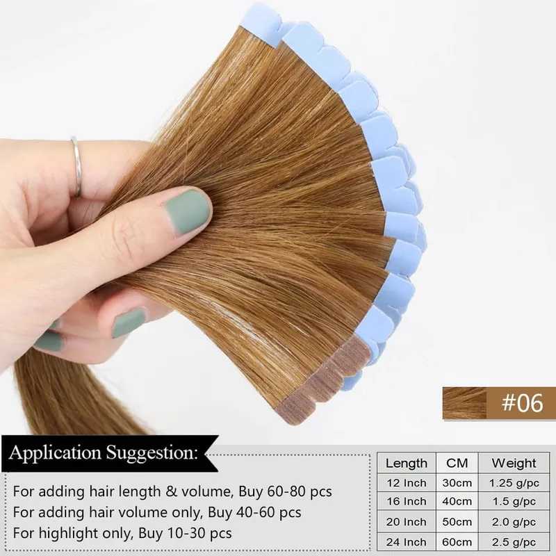 Mini Tape Human Hair Extensions Invisible Tape 3x0.8cm Machine-Remy Hair Extentions 10pcs/pack Easy to Use or Dye DIY At Home