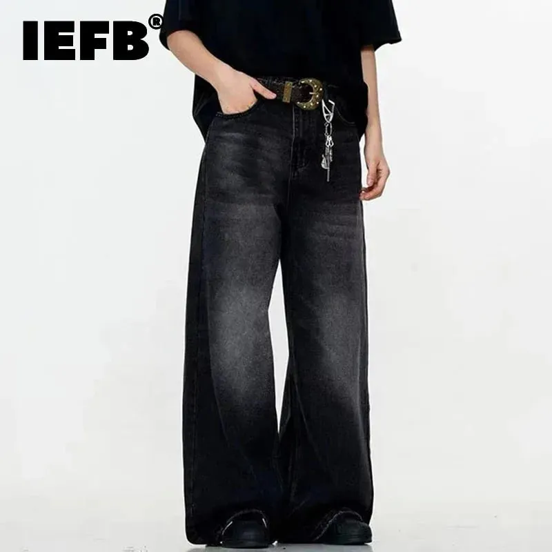 Simple Men's Denim Trousers Solid Color Washing American Style Casual Pants Straight Leg Baggy Male Jeans Spring 9W667