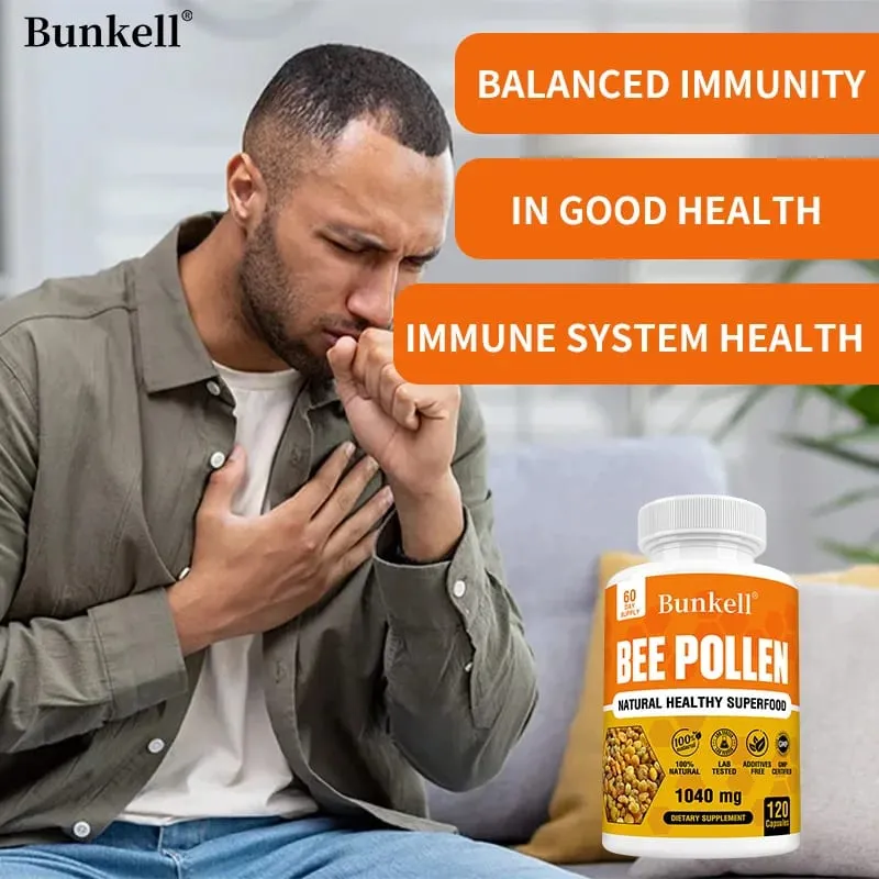 Bipollentilskud 100 % naturligt rå bipollen Vegetarkapsler Probiotisk Superfood Fordøjelse Immunstøtte og energi