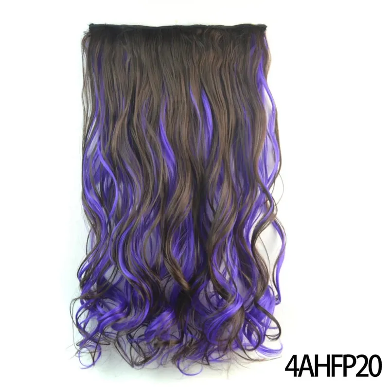 Longo reto encaracolado uma peça 5 clipes clip-in extensões 22 Polegada penteados resistentes ao calor cor mistura loira pedaço de cabelo para mulher