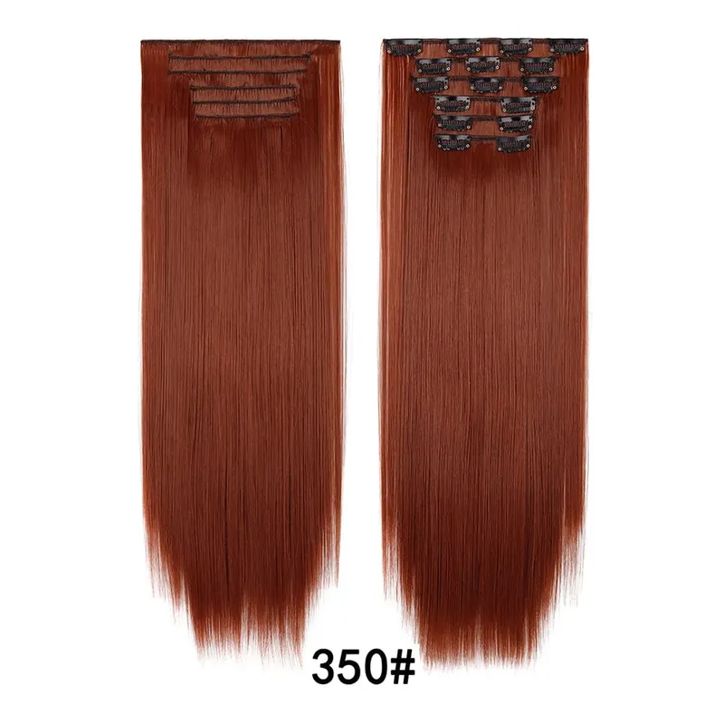 24Inch Clip in Hair Extensions Invisible Synthetic Extension 6PCS Long Straight Heat Resistant Clips on Hairpieces for Women