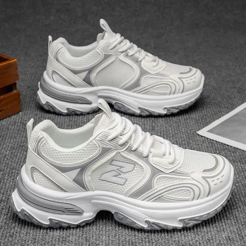 Retro Chunky Dad Sneakers för män | Metallic Silver Platform löparskor