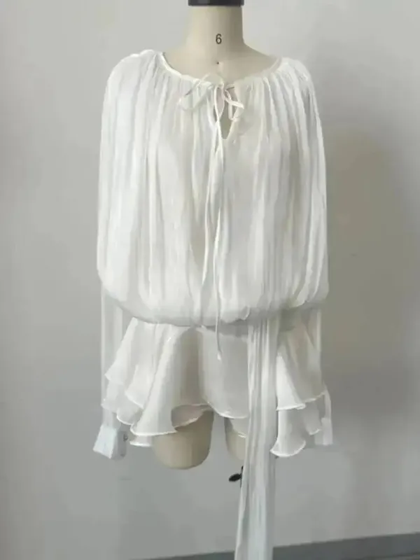 2026 New Summer Fashion Women Clothes Round Neck Lantern Sleeves Satin Short Dress With Shorts Under Two Pieces Set