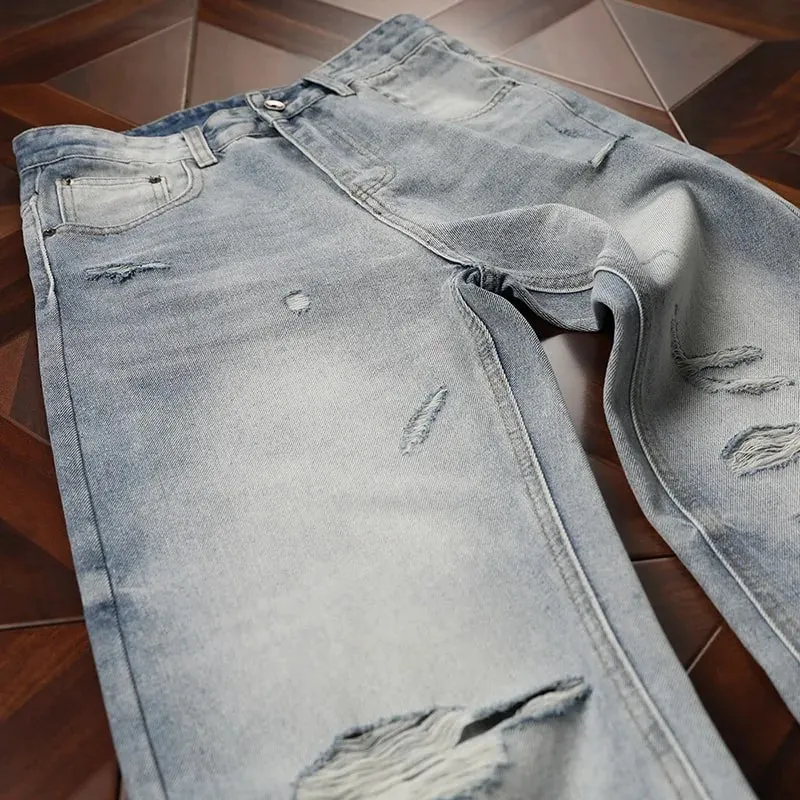 Man Pants Mens Jeans Spring New Heavyweight American Washed Relaxed Fit Bootcut Trousers For Casual Wear