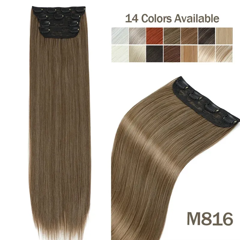 Synthetic Clip In Hair Extension 200g 24 Inches Straight Orange Brown Blonde Heat Temperature Fiber 4Pcs Clip Ins Hairpieces