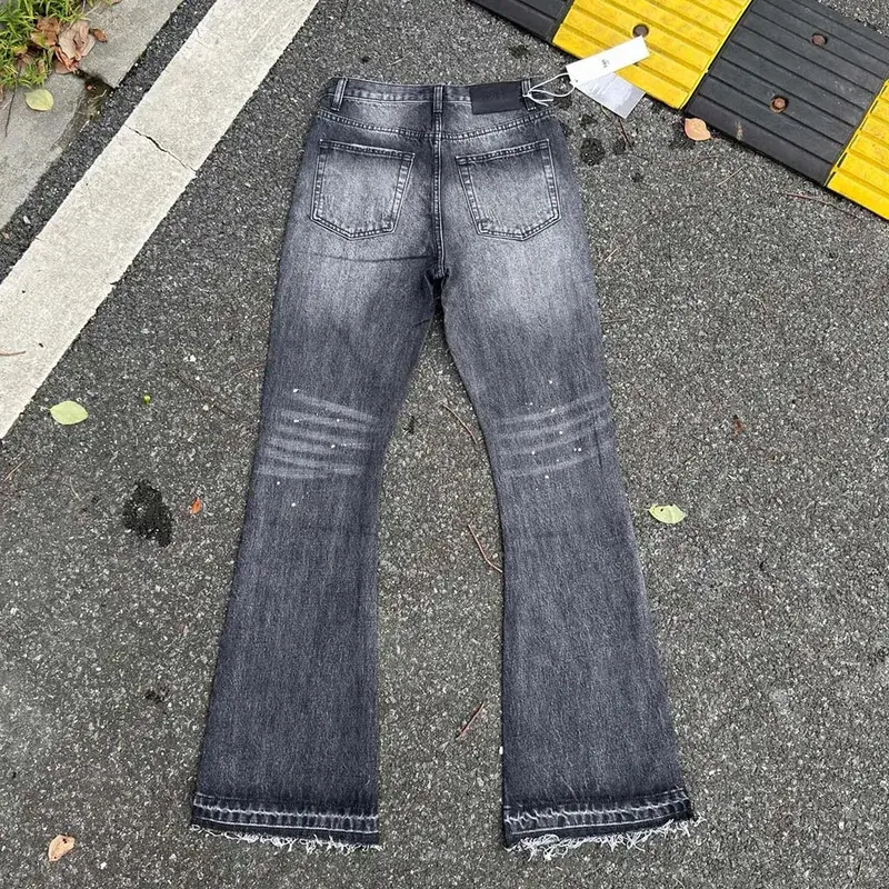 Schwere wassergewaschene Retro-Jeans mit blauen Tintenspritzern und Micro-Flare-Jeans, gerade Baggy-Jeans für Herren und Damen, Boot-Cut