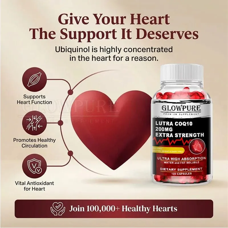 Ubiquinol CoQ10 200 mg Softgel for Heart Health and Cholesterol Support Energy Production - Super Absorption Antioxidant
