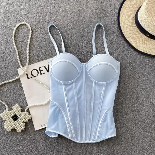 2026 Luxury Mesh Corset Camisole Women Strap Solid Lingerie Top Summer High Quality Tummy Control Sheer Party Tank Top