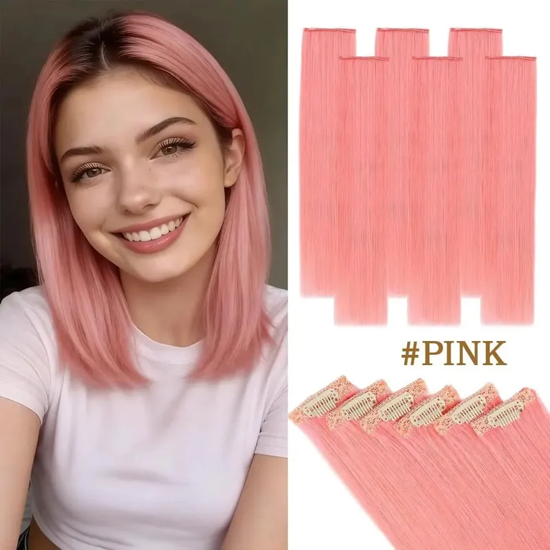 6 Pcs Clip In Human Hair Extensions Single Clip Ins Short Hair Extensions Seamless Straight Highlight Hairpieces for Women