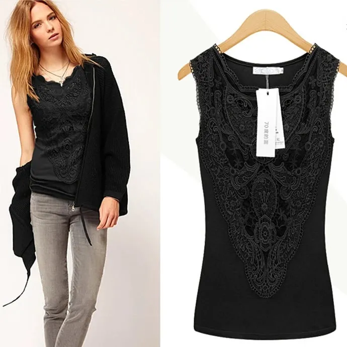 New Women shirt Casual Sexy Lace Tops Slim Vest Bottoming