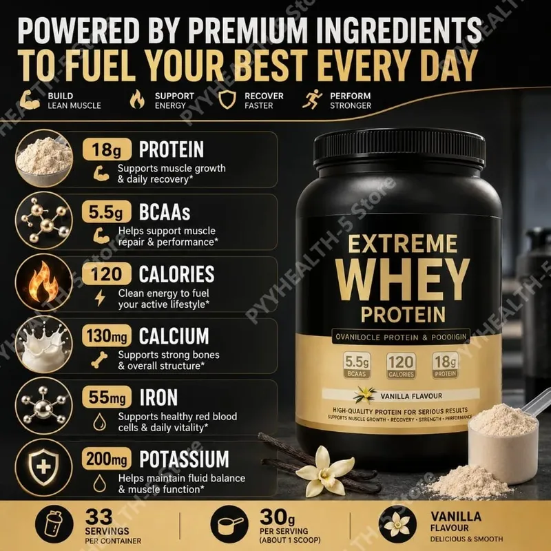 Vanilla Whey Protein Powder 2.2lb 18g Protein 33 Servings Fitness Nutrition Daily Protein Support for Adults