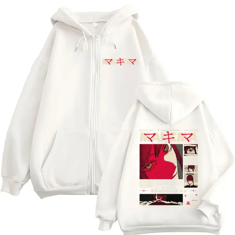 Japanese Anime Chainsaw Man Makima Zipper Hoodies Men's Zip Up Hooded Sweatshirts Long Sleeves Pullovers Jacket Caots Streetwear