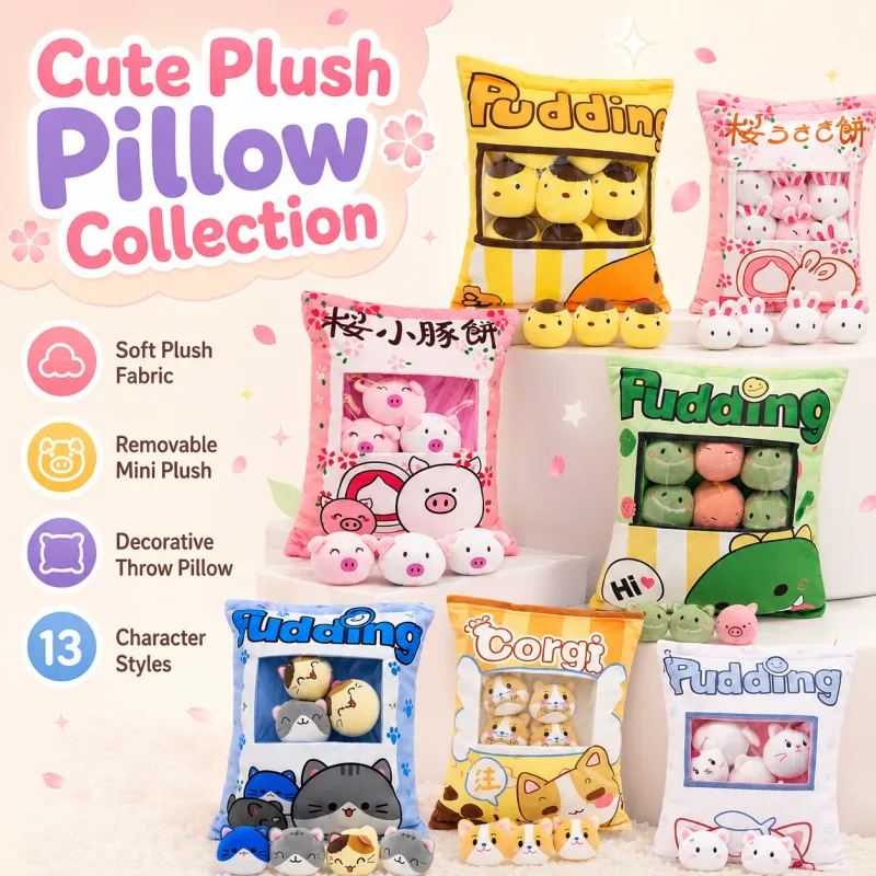 Cute Cartoon Snack Bag Plush Pillow Stuffed Doll Throw Cushion Trendy Internet Famous Snack Bag Plush Toy Soft Office Home De