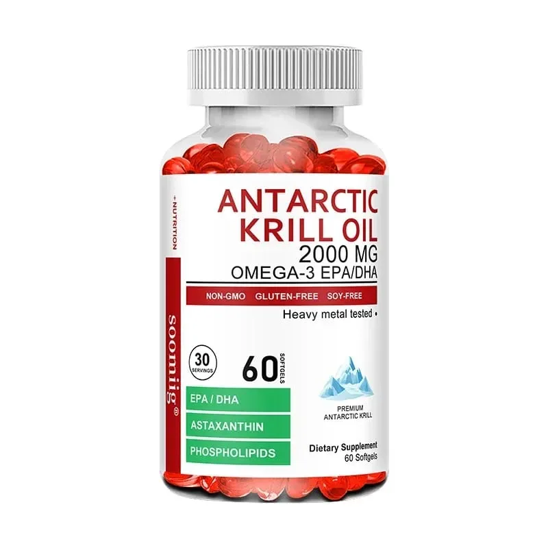 Antarctic Krill Oil 2000 Mg Capsules | 3X Strength Natural Source of Omega-3 EPA DHA with Astaxanthin Phospholipids Supplement