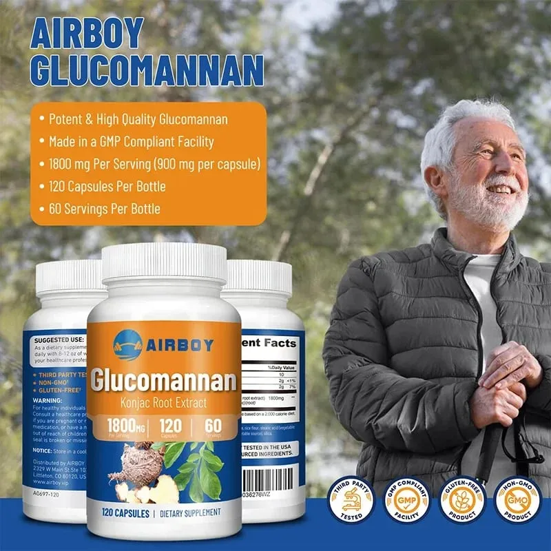 Glucomannan 1800mg - Promotes Energy Production Increases Satiety Appetite Suppressant Supplement