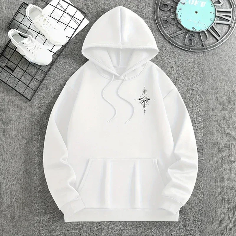 Vintage Compass Print Hoodies for Men High Quality Hooded Long Sleeve Pullover All Season Daily Casual Sports Tops Men's Clothes — image 12