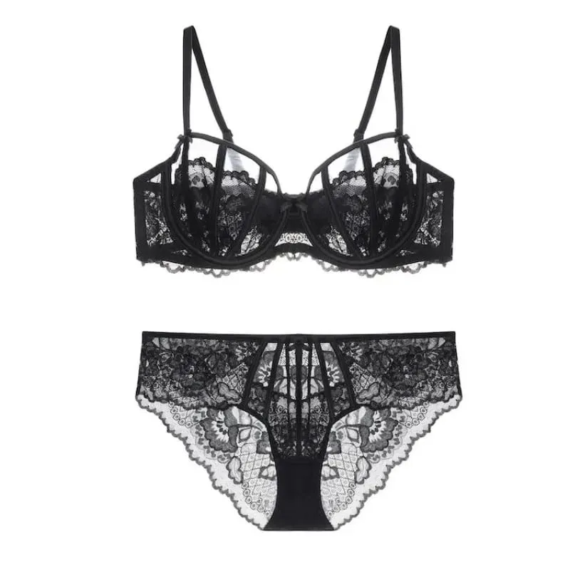 Sexy renda francesa push up sutiã conjunto feminino orelhas de coelho lingerie demi copo meio sutiã roupa interior leve verão 32-38ab conjunto de lingerie