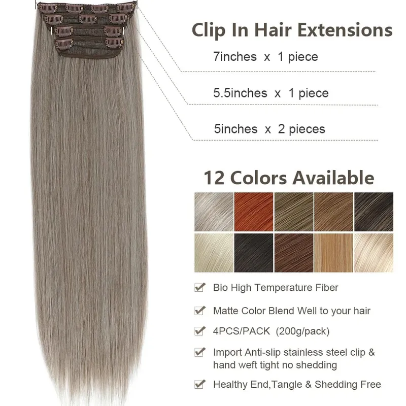 24Inches 200Grams M888 Ombre Blond 27/613 4Clips In Straight Hair Extensions Bio Heat Resistant Soft Nature Synthetic Hairpieces