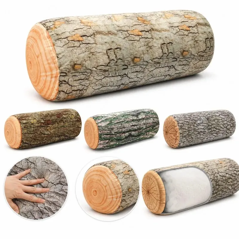 Material Tree Log Pillow Soft Texture PP Cotton Filled Stump Cushion Realistic Wood Grain Novelty Throw Pillow For Men