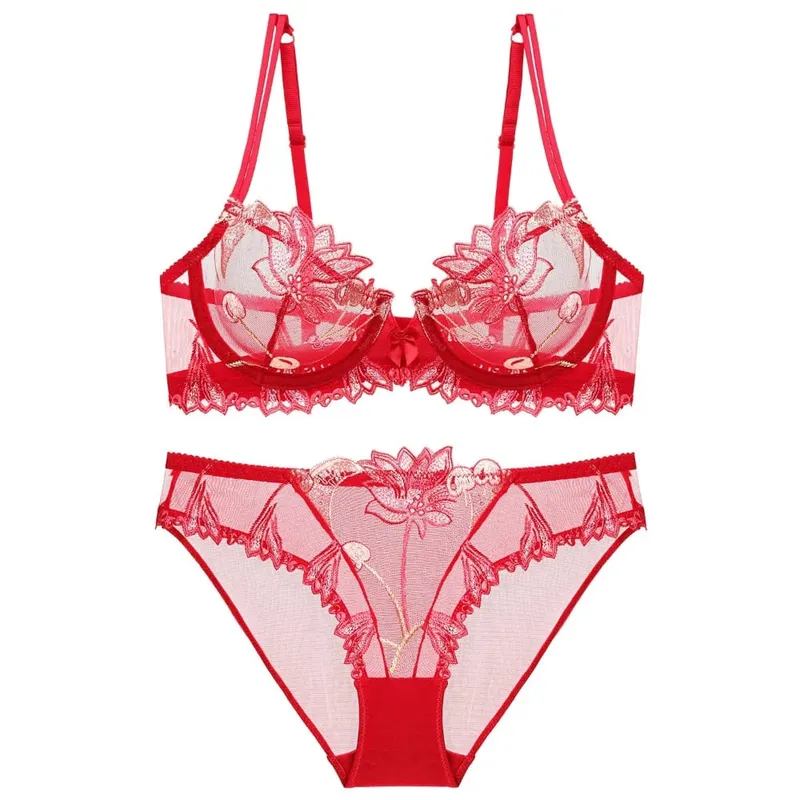 مثير الدانتيل الزهور التطريز الصدرية مجموعة رقيقة جدا تنفس الصلب حلقة Bralette الملابس الداخلية الملابس الداخلية الفرنسية Set70-90 B C D