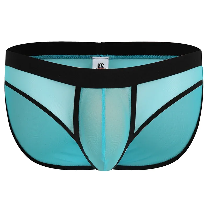 Mode Enfärgad Män Underkläder Mesh Andningsbyxor Kalsonger Låg midja Trunks Man