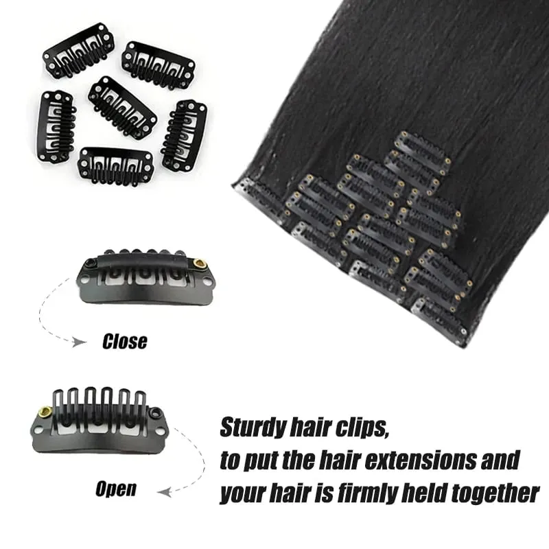Synthetic 7-piece set with 16 card synthetic straight hair extensions suitable for women's daily party use