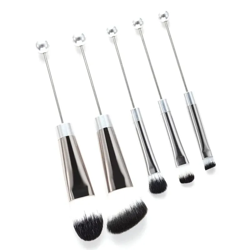 【5Pcs Beaded Eyeshadow Brush Diy Beaded Cosmetic Brush Make Up Brushes Tool Kit Metal Handle Durable Eye Makeup Brushes】