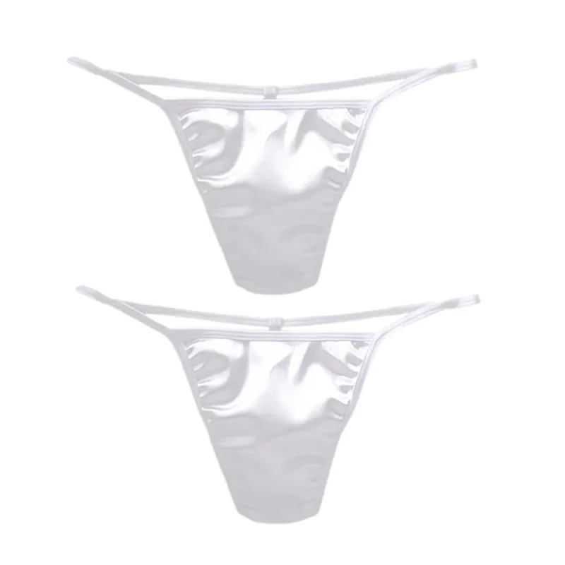 2PCS Men's T-back Thong Sexy Thin Strap Glossy Ice Silk Underwear Male U Convex Night Bikini Low Waist Plus Size Satin G-strings