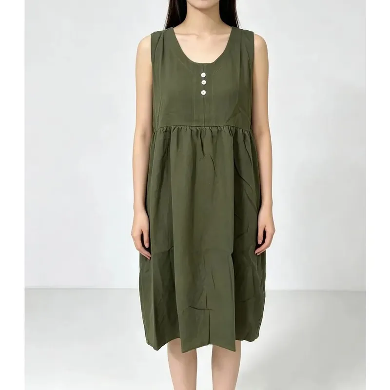 2026 Women's Cotton Linen Sleeveless Dress Casual Button Down Loose Midi Dresses for Summer Women's Casual Dresses Y2K Clothes