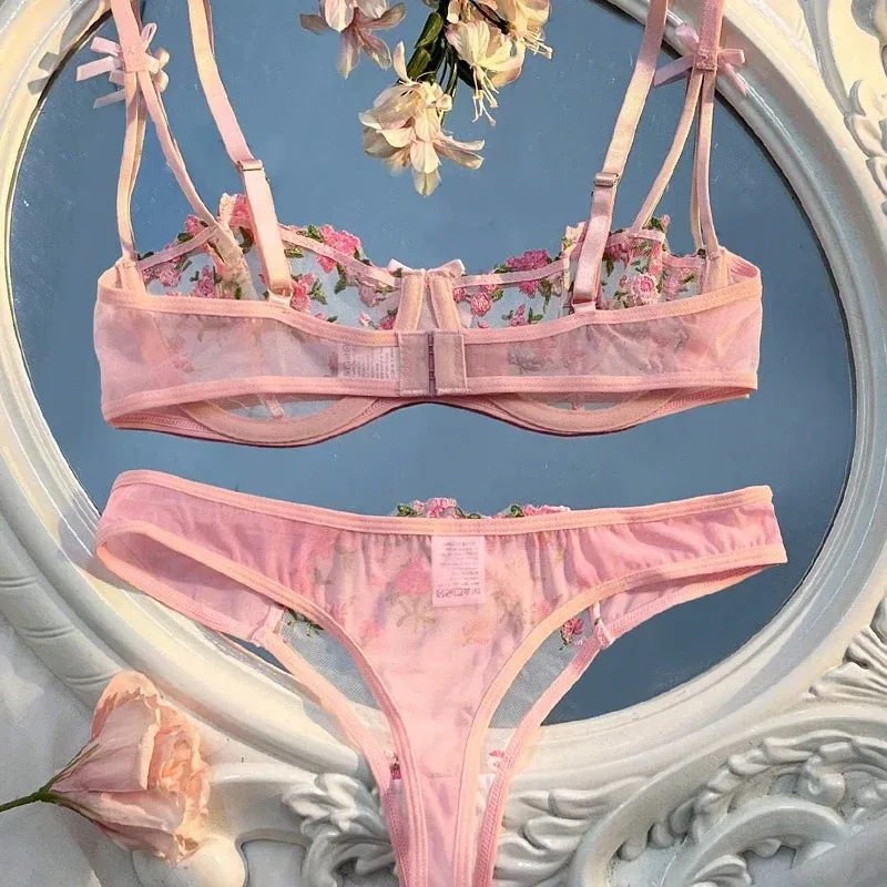 Elegant Lace Bra and Panty Set Lingerie Women Female Nightwear
