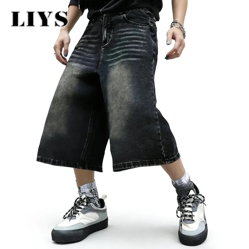 American Retro Classic Black Ultra Baggy Wide Leg Men's Denim Shorts Spring Summer Casual Oversized Jeans Men's Clothes