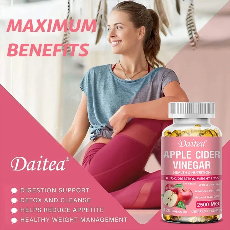 Daitea Organik Elma Sirkesi Kapsülleri Sağlıklı Kilo Yönetimi Sindirim Detoks ve Bağışıklık Gazı ve Şişkinliği Yatıştırır