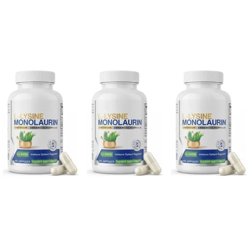 L-Lysine HCl & Monolaurin 1:1 Ratio Capsules Immune Wellness Daily Defense and Balance Support 600 mg Each 100 Count