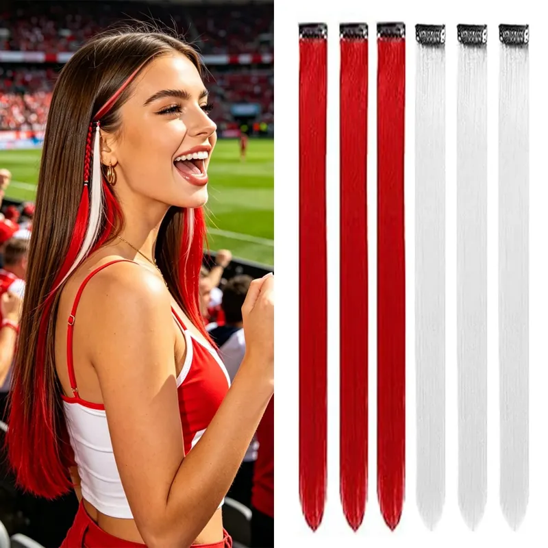 6 Pcs Clip Ins Hair Extensions 22 Inch Straight Colorful Clip In Hair Extensions Rainbow Party Highlights Synthetic Hairpiece