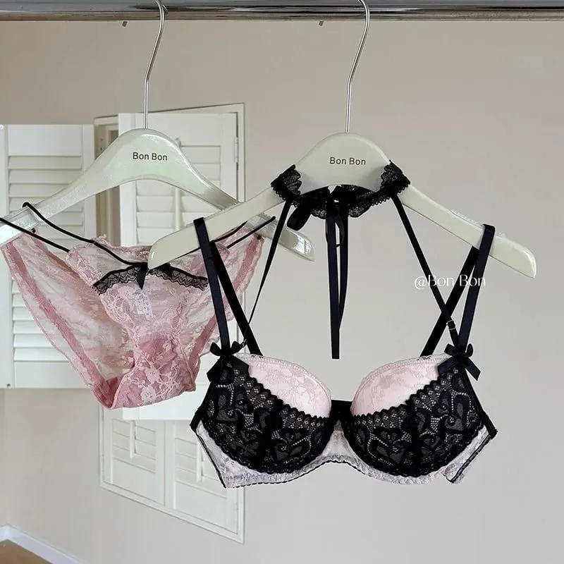 Dámská sada spodního prádla Krajková podprsenka a soupravy kalhotek 2dílné krajkové oblečení push-up s bezdrátovými babydoll — image 3