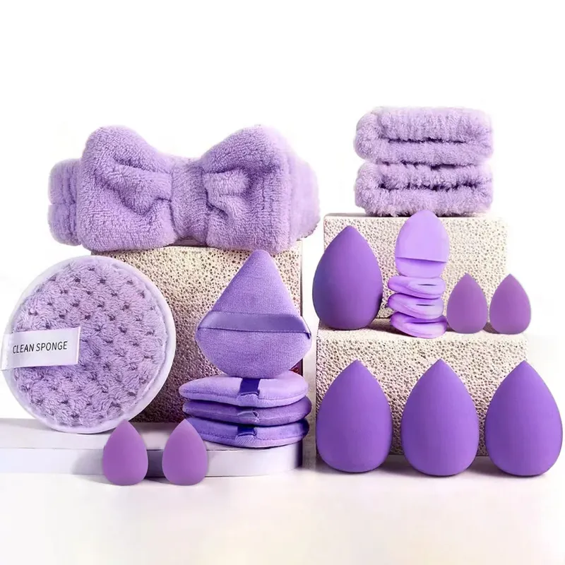 Makeup Brushes and Sponges Set Purple Makeup Puff Beauty Egg Headband Wristband Remover Kit Makeup Tool Gift 20-28pcs