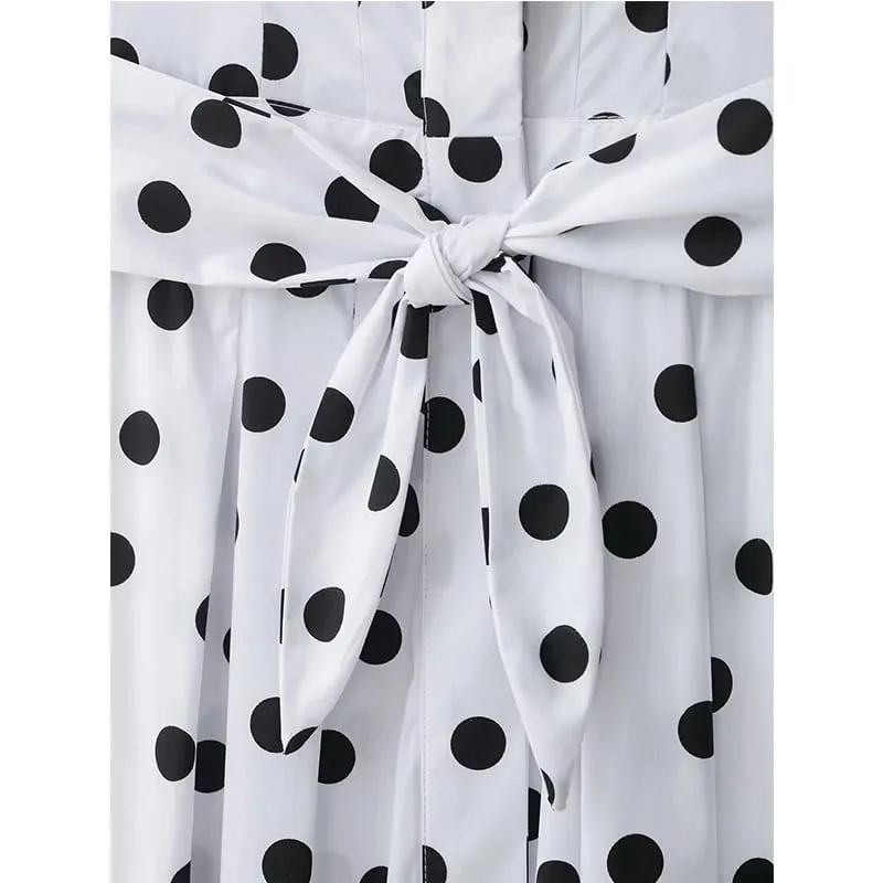 Summer New Dress Women's 2026 New Fashion Polka dot Elegant Slim Belt Women's Holiday Long Dress Street Chic Travel Dresses