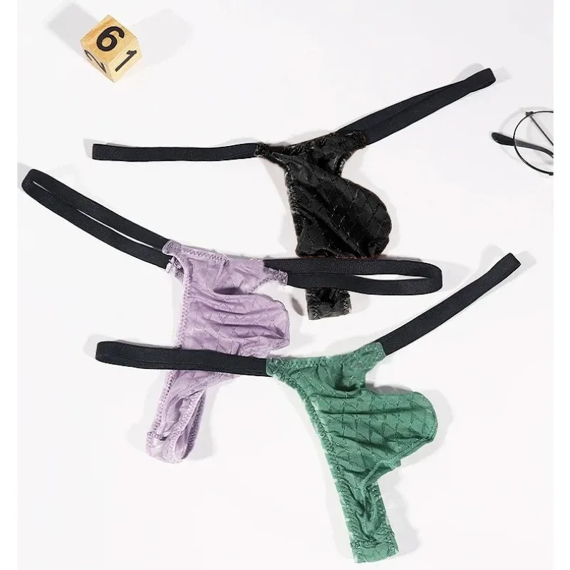 Transparent G-string Men Sexy Mini T-back Thongs See Through Underwear Bulge Pouch Underpants Ice Silk Lingerie Sheer Undies