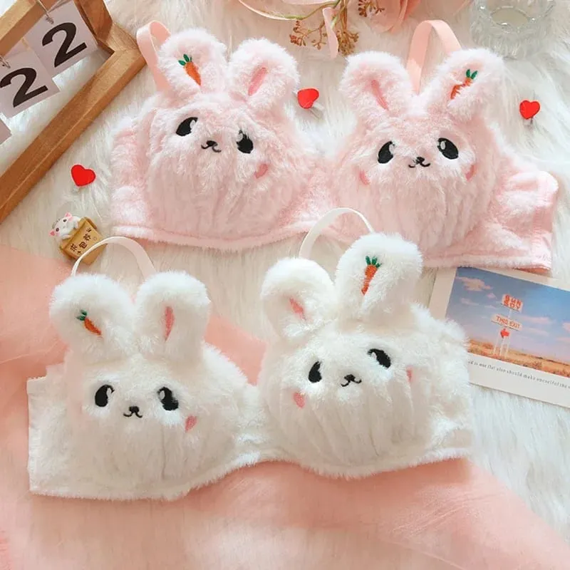 A new plush lingerie for girls a cute Japanese-style bra with a rabbit and no steel hoop