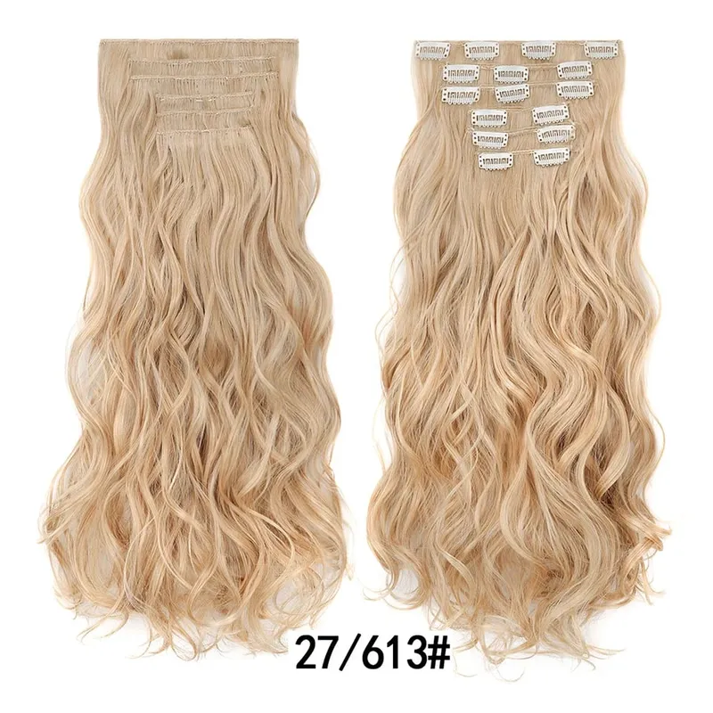 Women 20 Inches Wavy Curly Full Head 6 Separate Pieces Heat Resistance Synthetic Hair Clip in Hair Extensions