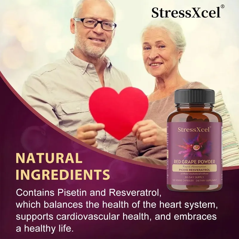 Red Grape Powder + Resveratrol Supplement Antioxidant Supports Heart Joint Brain Immune Health & Anti-Aging Non-GMO