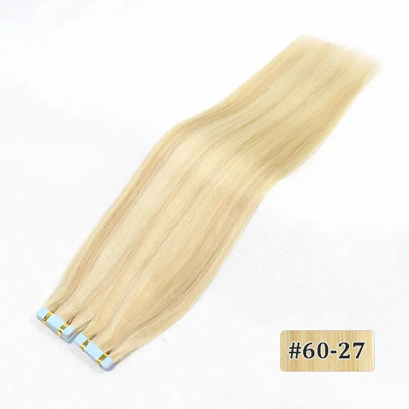 Tape In Hair Extensions Remy Human Hair Blonde Highlight Invisible Hair Extensions For Short Straight Hair 20Inch 20Pcs/Pack
