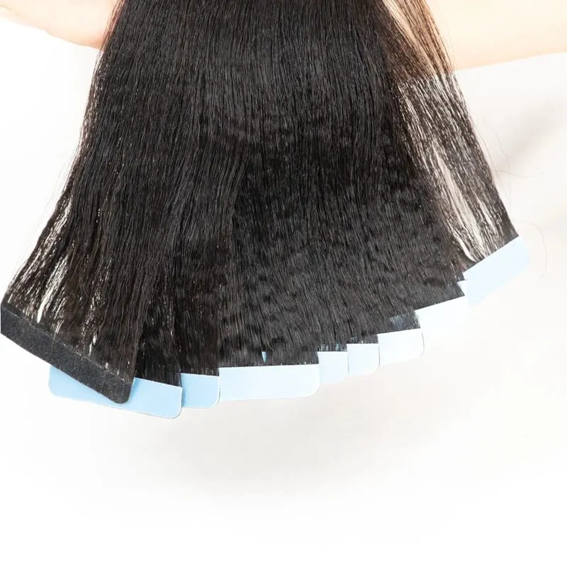 MRS HAIR Light Yaki Tape In Hair Extensions Human Hair Cuticle Remy Relaxed Tape in Extension Silk Pressed Yaki Tape Ins 16-20inch 20pcs