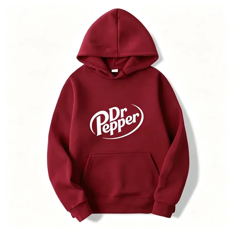 2026 Autumn Warm Dr Pepper Letter Printed Hoodies Street Men Fashion Fleece Sweatshirts Casual Unisex Pullover Tops Fashion Tre